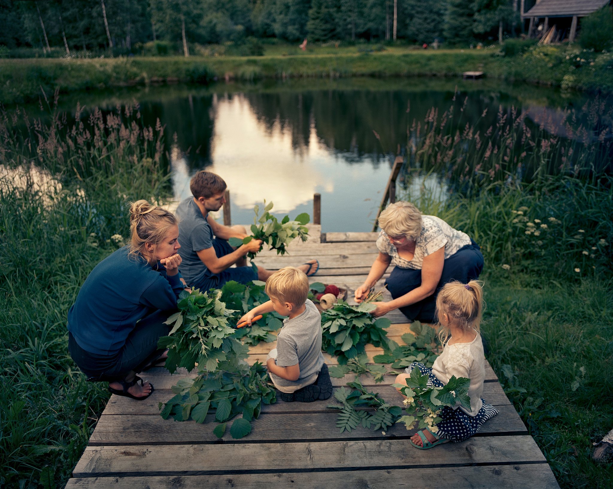 At the Mooska sauna, from left: Mariann and Henry Liimal, their son, Kaius, the proprietor Eda Veeroja and their daughter, Lovise.